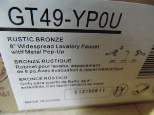 Pfister GT49-YP0U Rustic Bronze "8 Widespread Lavatory Faucet w/ Metal Pop-up