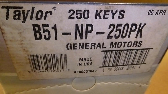 Ilco B51NP-250PK Nickel Plate Key Blank General Motors Taylor Box Lot de 250