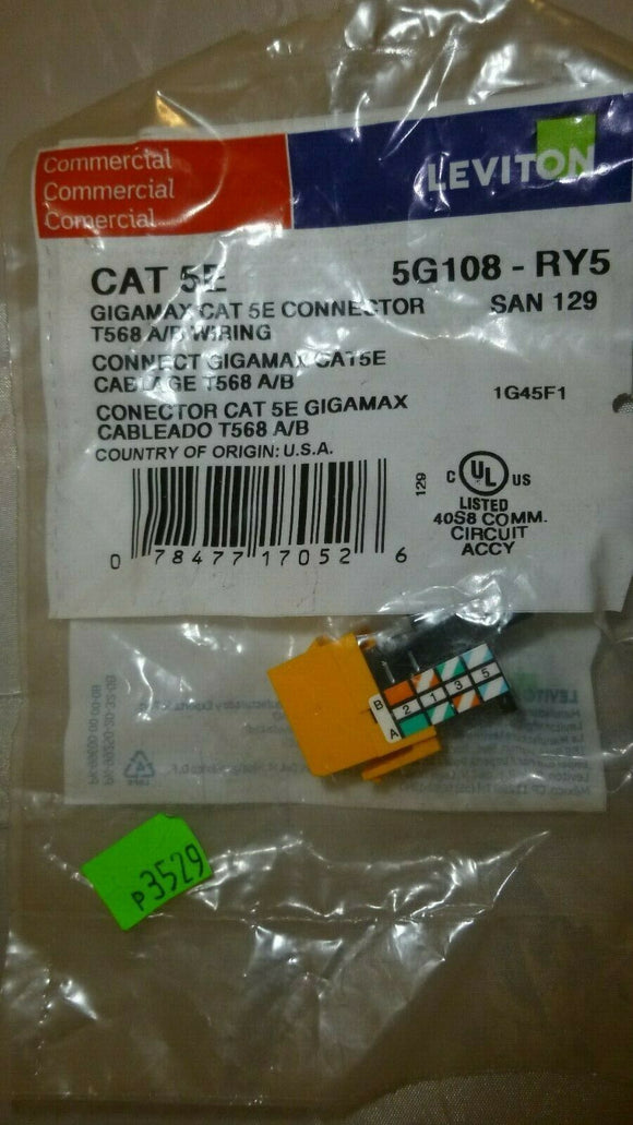 Leviton 5G108-RY5 Snap-In Category 5e Connector, Yellow (Lot 17 Pieces)