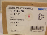 Nibco Tee 2.5" C x C x C Wrot Copper Fitting, 611-CB Cleaned for Oxygen Service