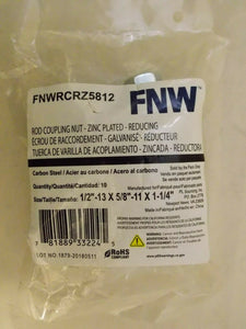 FNW Rod Hex Coupling Reducing Nuts 1/2"-13 x 5/8"-11 x 1-1/4 FNWRCZ5812 Bag x10