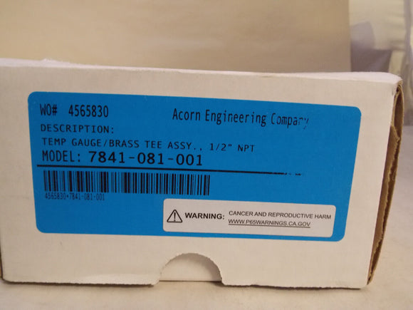 ACORN 7841-081-001 Temperature Gauge Brass Tee Assembly 1/2  NPT
