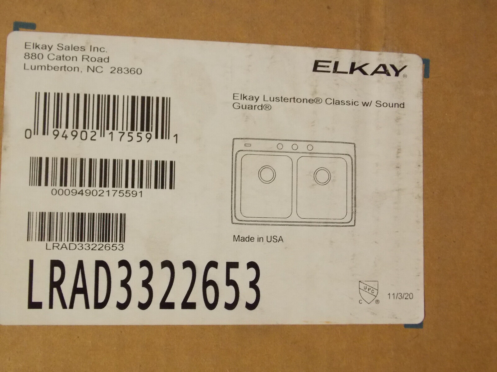 Elkay LRAD3322653 Lustertone ADA Kitchen Sink 33