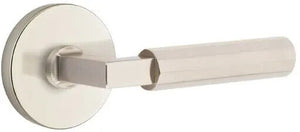 Emtek L Square Faceteted Lever Passage à main gauche Ensemble avec rose disque, nickel en satin