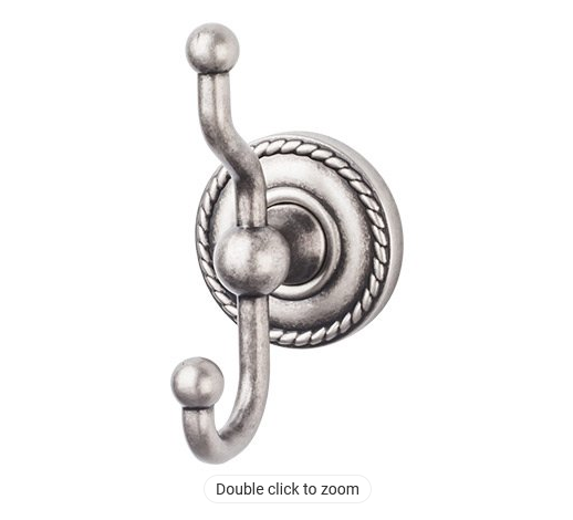 Top boutons Edwardian Bath Double Robe Hook dans un étain antique