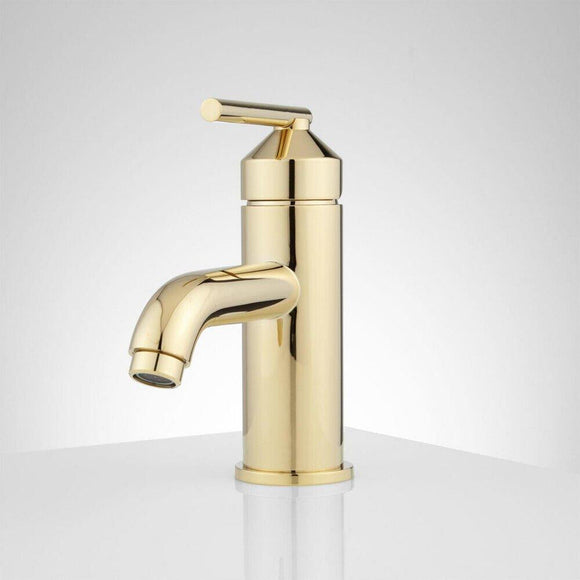 Signature Hardware 389495 Engle Single Hole Bathroom Faucet w Drain, Poli. Brass