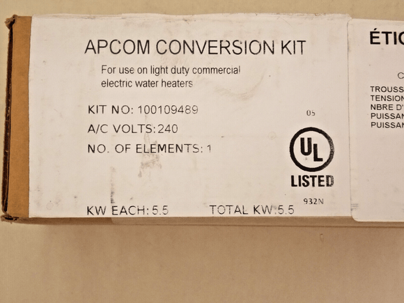 APCOM 100109489 Conversion Kit For Light Duty Commercial Water Heater 240V 5.5KW