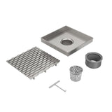 Quickdrain 6" Square Drain Kit Stream with Debris Basket in Brushed Stainless