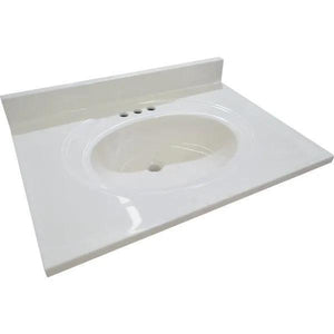 Discount clearance closeout open box and discontinued Modular Faucets , Shower , Plumbing Fixtures and Parts | 34"x 22" White Swirl Cultured Marble Oval Bathroom Single Sink Bowl Vanity Top