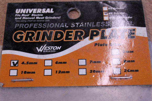 Weston Professional Stainess Steel Grinder Plate 29-0804  #8 4.5mm