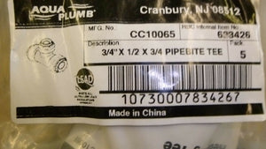 Nuevo AquaPlumb CC10065 Tee de mordida de tubería de 3/4 "x 1/2" x 3/4 "Empuje de latón CTS Pex