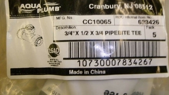 Nuevo AquaPlumb CC10065 Tee de mordida de tubería de 3/4 
