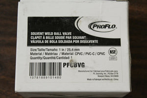 ProFlo Solvent Weld Ball Valve 1in/25.4mm  CPVC/PVC-C/CPVC Slip x slip