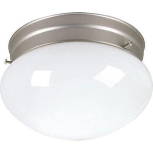 Discount clearance closeout open box and discontinued HD Lighting Fixtures | 6" 1-Light Mushroom w/ 60W, Flush Mount Ceiling Light White Glass in Brushed Nickel