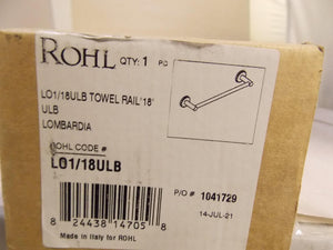 Discount clearance closeout open box and discontinued ROHL | ROHL LO1/18ULB Lombardia 18" Towel Bar , Unlacquered Brass