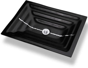 Discount clearance closeout open box and discontinued Linkasink | Linkasink AG02C-04SLV River Glass Bathroom Sink , Black With Silver Accent
