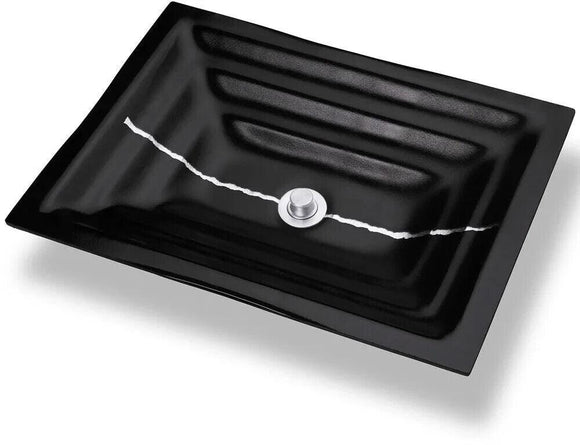 Discount clearance closeout open box and discontinued Linkasink | Linkasink AG02C-04SLV River Glass Bathroom Sink , Black With Silver Accent