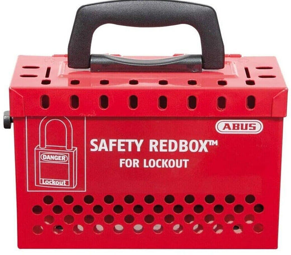 Discount clearance closeout open box and discontinued ABUS | ABUS B835 Safety REDBOX For Lockout Group Lockout Box 12 Padlock Eyelets, Red