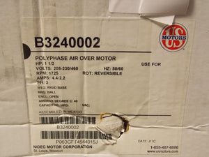 US Motors B3240002 Blower Motor 1-1/2 HP  230/460v  3 Phase