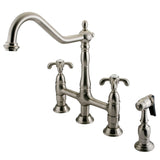 Kingston KS1278TXBS Widespread Kitchen Faucet with Side Sprayer , Brushed Nickel