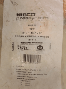 Discount clearance closeout open box and discontinued NIBCO | NIBCO PC611 Reducing Press Tee 3" x 1-1/4" x 3" 9107900PC