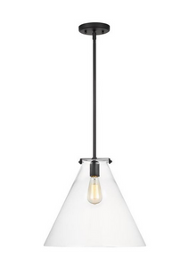 Discount clearance closeout open box and discontinued Genration Lighting | Generation Lighting 6592101-112 Kate 1 Light Cone Pendant , Midnight Black/Clear