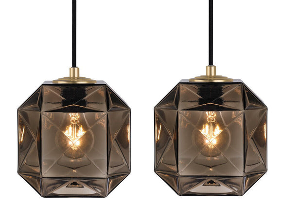 Oggetti 28-MM/CUB/BZ/B Mimo Cube Brass&Black Pendant with Bronze Glass, Lot of 2