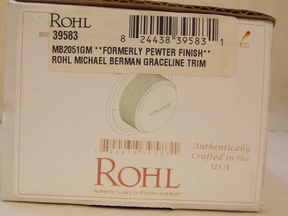 ROHL MB2051GM Graceline Graceline 3/4 Inch Volume Control Trim-Gun Metal