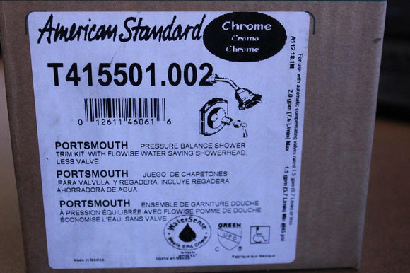Discount clearance closeout open box and discontinued American Standard Faucets , Shower , Plumbing Fixtures and Parts | American Standard T415501.002 Portsmouth Shower Only Trim Kit Chrome