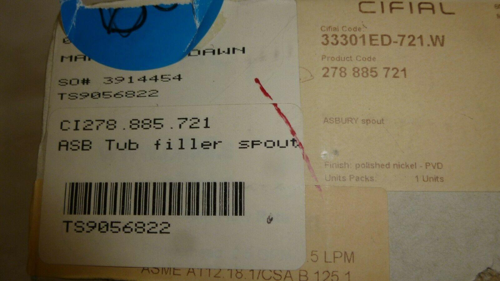 Discount clearance closeout open box and discontinued Cifial Faucets , Shower , Plumbing Fixtures and Parts | Cifial 278.885.721 Polished Nickel Ashbury Tub Filler Spout