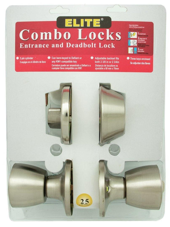 Discount clearance closeout open box and discontinued Elite Hardware | Elite Entrance and Deadbolt Combo in Satin Nickel
