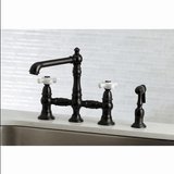 Discount clearance closeout open box and discontinued Kingston Brass Faucets , Shower , Plumbing Fixtures and Parts | Kingston 8" Bridge Kitchen Faucet w/ Sprayer KS7270PXBS English Country , Black