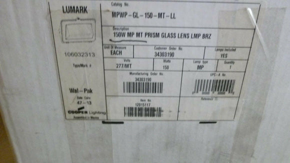 Discount clearance closeout open box and discontinued LUMARK | Lumark MPWP-GL-150-MT 150W Metal Halide Refractive Lens Wallpack