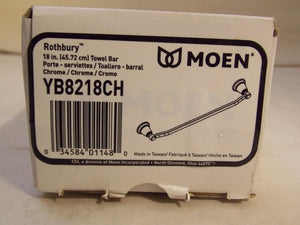 Discount clearance closeout open box and discontinued Moen Faucets , Shower , Plumbing Fixtures and Parts | Moen 18 Inch Towel Bar YB8218CH Rothbury - Chrome