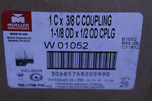 Discount clearance closeout open box and discontinued Mueller | MUELLER W01058 1-3/8"ODx7/8"OD 1-1/4"c x 3/4"c Solder Coupling # WC-400R QTY25