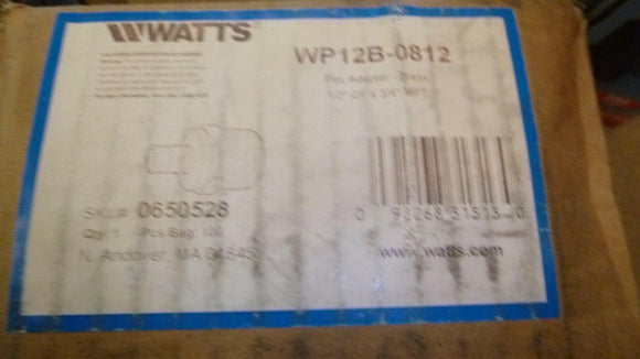Discount clearance closeout open box and discontinued Watts Faucets , Shower , Plumbing Fixtures and Parts | NEW BOX LOT OF 100 WATTS BRASS ADAPTOR WP12B-0812 3/4