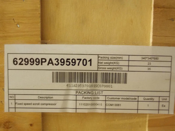 Oxbox COM13081 Fixed Speed Scroll Compressor