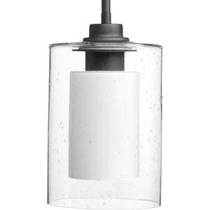 Discount clearance closeout open box and discontinued Progress Lighting | Progress Lighting 1-Light Graphite Mini Pendant with Double Glass Cylinder Shade