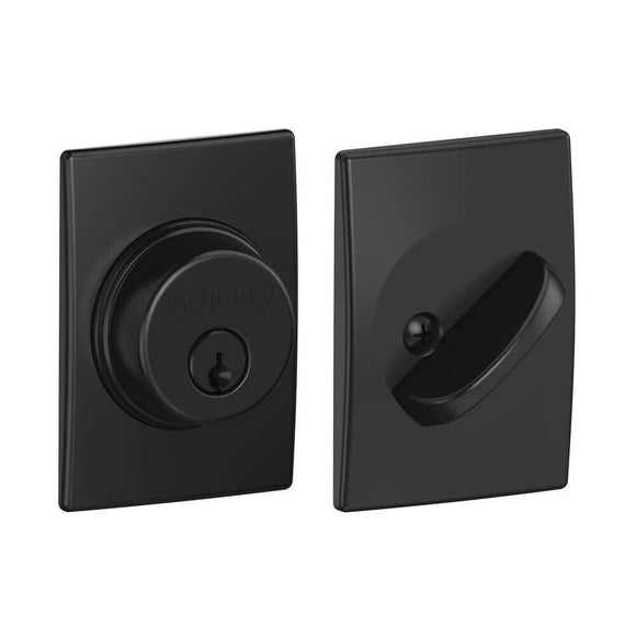 Discount clearance closeout open box and discontinued Schlage Hardware | Schlage B60-N-CEN-622 Single Cylinder Deadbolt with Century Trim in Matte Black