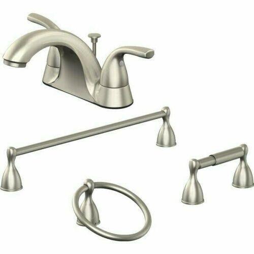 Discount clearance closeout open box and discontinued Seasons Faucets , Shower , Plumbing Fixtures and Parts | Seasons Anchor Point Builder Kit w/ 2-Handle Faucet, Pop-Up, Toilet Paper Holder - Nickel Finish