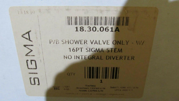 Discount clearance closeout open box and discontinued Sigma Faucets , Shower , Plumbing Fixtures and Parts | Sigma 18.30.061A P/B Shower Valve Only w/16 pt Sigma Stem No Integral Diverter