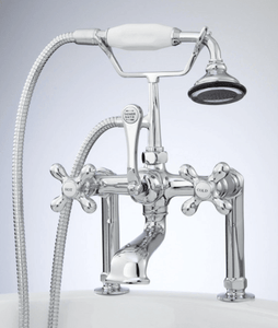 Discount clearance closeout open box and discontinued Signature Hardware Faucets , Shower , Plumbing Fixtures and Parts | Signature Hardware Deck-Mount Telephone Faucet w/ Cross Handles 6" Deck Couplers