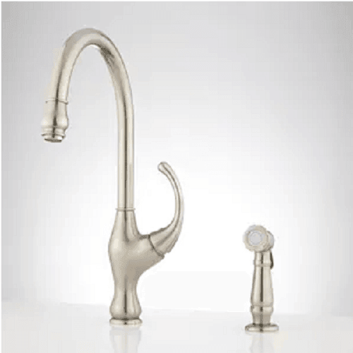Discount clearance closeout open box and discontinued Signature Hardware Faucets , Shower , Plumbing Fixtures and Parts | Signature Hardware SH416899 Albion Kitchen Faucet W Side Spryer, Brushed Nickel