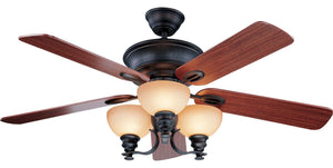 Discount clearance closeout open box and discontinued Volume Lighting Fan | Volume Lighting V4155 Rainier 52" 5 Blade Indoor 3 Light Ceiling Fan - Bronze Finish