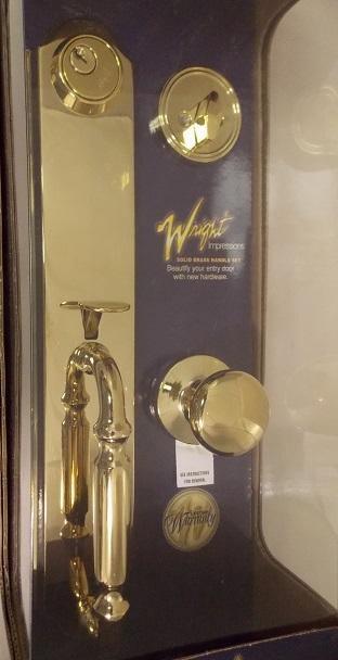 Discount clearance closeout open box and discontinued Wright Impressions Hardware | Wright Impressions Solid Brass Entry Front Door Handle Set in Polished Brass Finish
